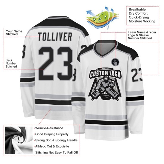 Hockeytrikot Custom Weiß Schwarz-Grau Hockeytrikot Custom Weiß Schwarz-Grau