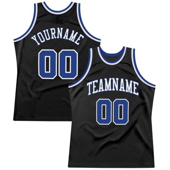Benutzerdefiniertes Royal-Weiß Throwback Basketballtrikot Authentic Black Benutzerdefiniertes Royal-Weiß Throwback Basketballtrikot Authentic Black