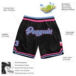Benutzerdefinierte schwarze Shorts Hellblau-Pink Authentic Basketball Throwback