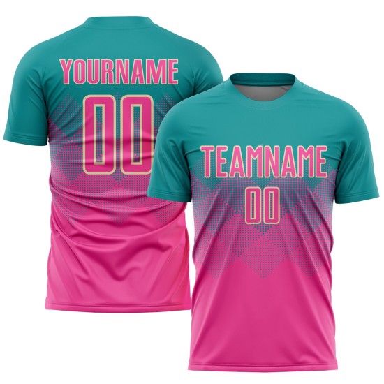Jersey Teal Sublimation Uniform Pink-Creme Fußball Custom
