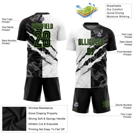 Grün Muster Scratch Jersey Uniform Sublimation Fußball Schwarz-Neon Graffiti Custom