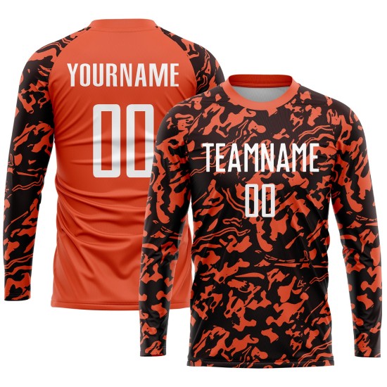 Fußballuniform Orange Trikot Benutzerdefinierte Weiß-Schwarz Sublimation