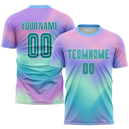 Benutzerdefinierte Fußball Teal-Weiß Uniform Sublimation Jersey Dye Tie