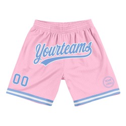 Authentic Custom Hellrosa Throwback Shorts Basketball Blau-Weiß
