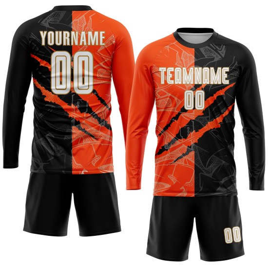 Fußball Schwarz Gold Jersey Muster Weiß Graffiti Orange-Alt Sublimation Scratch Custom Uniform