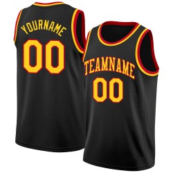 Rippstrick Jersey Custom Schwarz Rundhals Basketball Gold-Rot