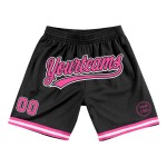 Benutzerdefinierte Basketball Pink-Weiß Throwback Schwarze Shorts Authentic