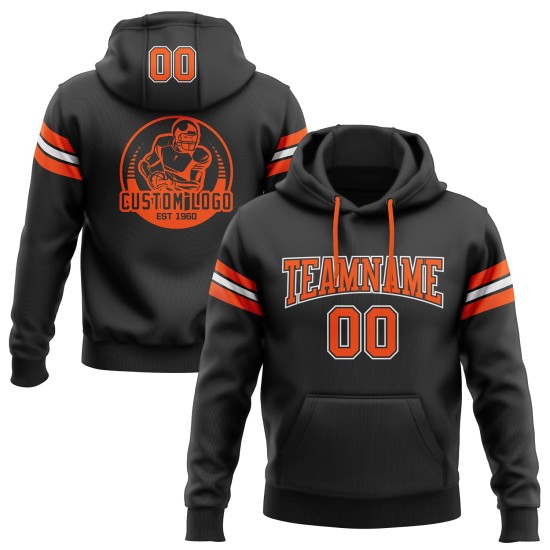 Orange-Weiß Custom Pullover genäht Fußball Hoodie schwarzes Sweatshirt