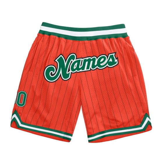 Shorts Custom Grün-Weiß Nadelstreifen Schwarz Basketball Authentic Orange Kelly
