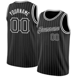 Schwarz-Weiß Nadelstreifen Trikot Schwarz Weiß Basketball Authentic Custom