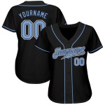 Schwarzes Baseball Trikot Custom Light Authentic Blau-Weiß