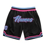 Benutzerdefinierte schwarze Shorts Hellblau-Pink Authentic Basketball Throwback