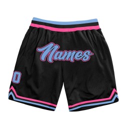 Benutzerdefinierte schwarze Shorts Hellblau-Pink Authentic Basketball Throwback