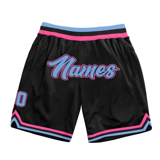 Benutzerdefinierte schwarze Shorts Hellblau-Pink Authentic Basketball Throwback