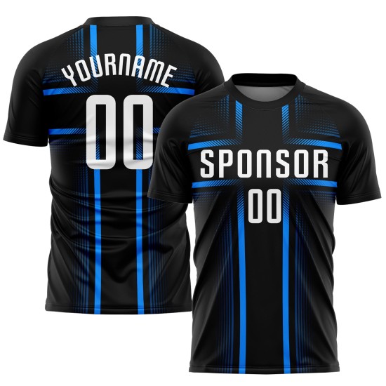 Custom Jersey Uniform Schwarz Sublimation Fußball Weiß-Hellblau