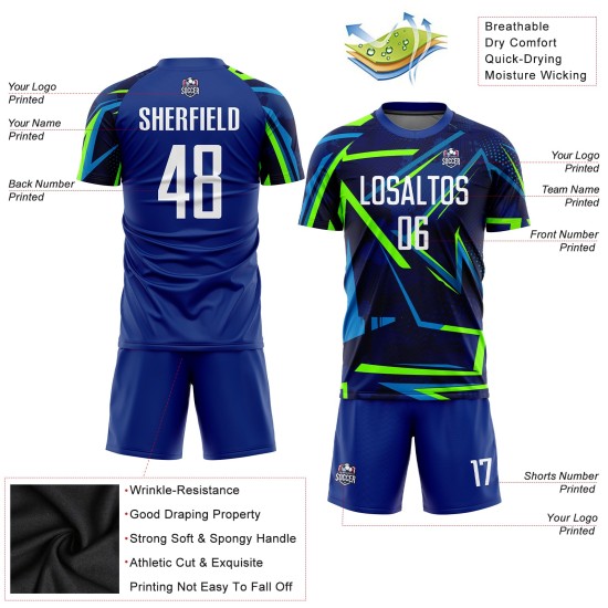 Benutzerdefinierte Weiß-Neon Royal Sublimation Grün Jersey Uniform Fußball
