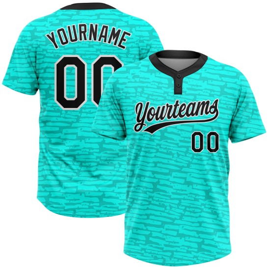 Schwarz-Weiß Muster Teal 3D Softball Unisex Jersey Zwei-Knopf Custom Schwarz-Weiß Muster Teal 3D Softball Unisex Jersey Zwei-Knopf Custom