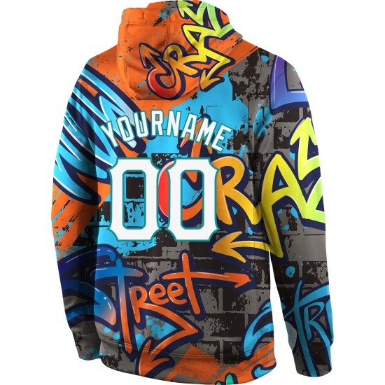 Hoodie Weiß-Aqua Muster Sweatshirt 3D Graffiti Custom Sports Stitched Pullover