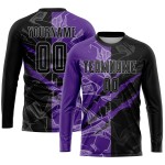 Sublimation Graffiti Fußball Uniform Muster Scratch Lila-Grau Custom Schwarz Jersey