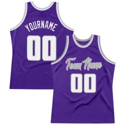 Basketball Authentic Custom Jersey Throwback Weiß-Grau Lila