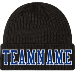 Strickmütze Royal-White mit Bündchen und Stickerei Schwarz Custom