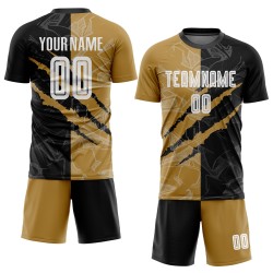 Graffiti Scratch Sublimation Fußball Gold Muster Schwarz-Alt Jersey Weiß Uniform Custom