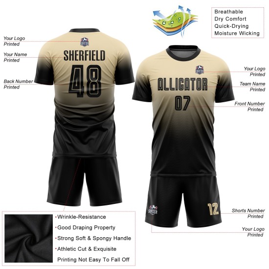 Schwarz Verblassen Fußball Uniform Custom Fashion Sublimation Creme Jersey