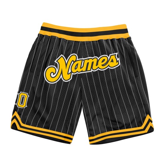 Gold-Weiß Nadelstreifen Custom Basketball Weiß Shorts Schwarz Authentic