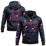 Genähter Pullover Schwarzer Flamingo Hoodie Muster Design Sport Sweatshirt 3D Custom Schwarz-Pink