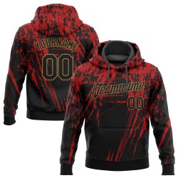 Rotes 3D-Gold-Sportmuster-Sweatshirt, individueller Pullover, genähter Hoodie, Design Schwarz-Old