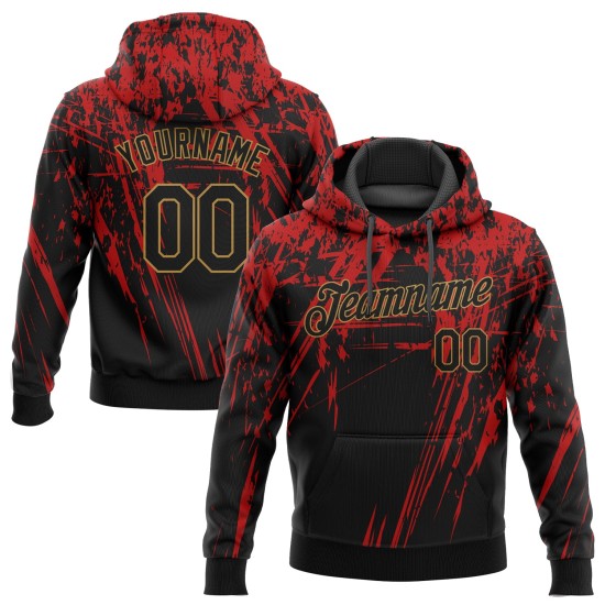 Rotes 3D-Gold-Sportmuster-Sweatshirt, individueller Pullover, genähter Hoodie, Design Schwarz-Old