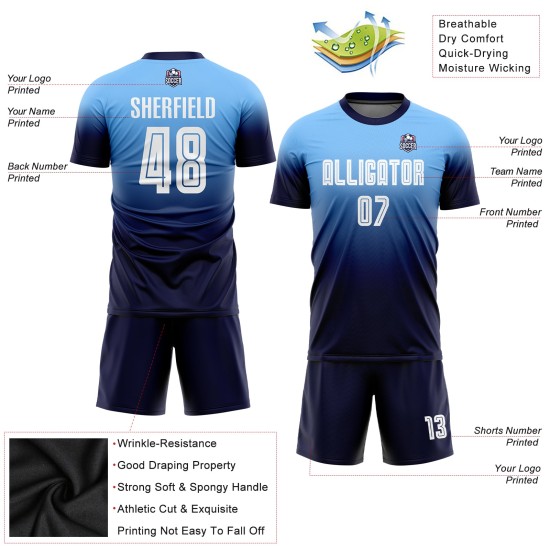 Fade Jersey Custom Fußball Blau Uniform Sublimation Licht Weiß-Navy Mode