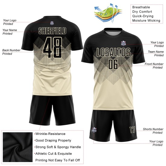 Fußball Creme Custom Jersey Sublimation Schwarze Uniform