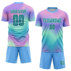 Benutzerdefinierte Fußball Teal-Weiß Uniform Sublimation Jersey Dye Tie Benutzerdefinierte Fußball Teal-Weiß Uniform Sublimation Jersey Dye Tie