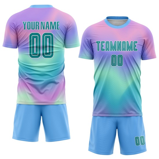 Benutzerdefinierte Fußball Teal-Weiß Uniform Sublimation Jersey Dye Tie
