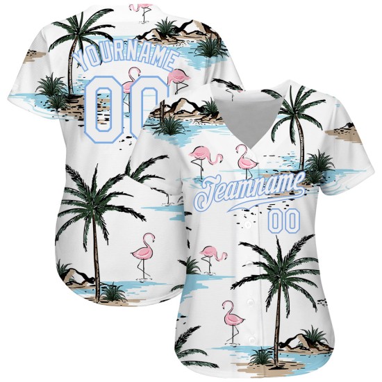 3D Bäume Authentisches Design Jersey Baseball Palm Weiß Muster Weiß-Licht Custom Blau Hawaii