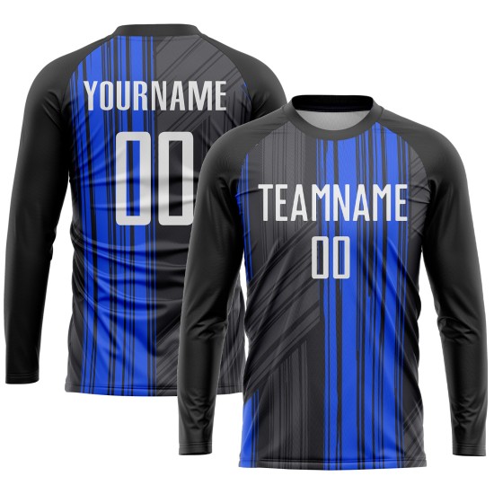 Schwarzes Trikot Uniform Custom Sublimation Fußball Weiß-Royal