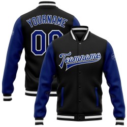 Tone Full-Snap Letterman Varsity Custom Schwarze Jacke Bomber Two Royal-Weiß