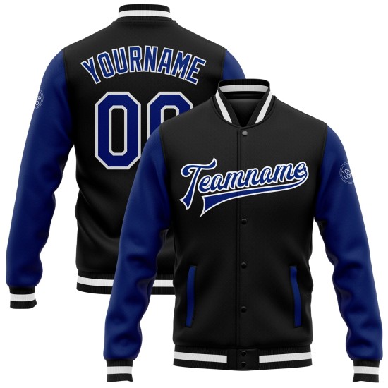 Tone Full-Snap Letterman Varsity Custom Schwarze Jacke Bomber Two Royal-Weiß Tone Full-Snap Letterman Varsity Custom Schwarze Jacke Bomber Two Royal-Weiß