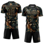 Fußball Sublimation Uniform Custom Tiger Pfau Schwarz Gold Alte Jersey Und