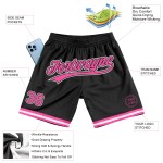 Benutzerdefinierte Basketball Pink-Weiß Throwback Schwarze Shorts Authentic