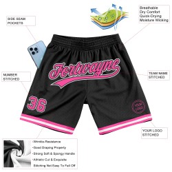 Benutzerdefinierte Basketball Pink-Weiß Throwback Schwarze Shorts Authentic Benutzerdefinierte Basketball Pink-Weiß Throwback Schwarze Shorts Authentic