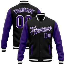 Tone Varsity Lila-Weiß Schwarz Custom Jacke Zwei Full-Snap Letterman Bomber