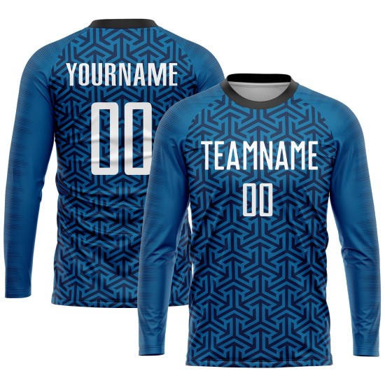 Fußball Sublimation Custom Blau Weiß-Schwarz Uniform Trikot
