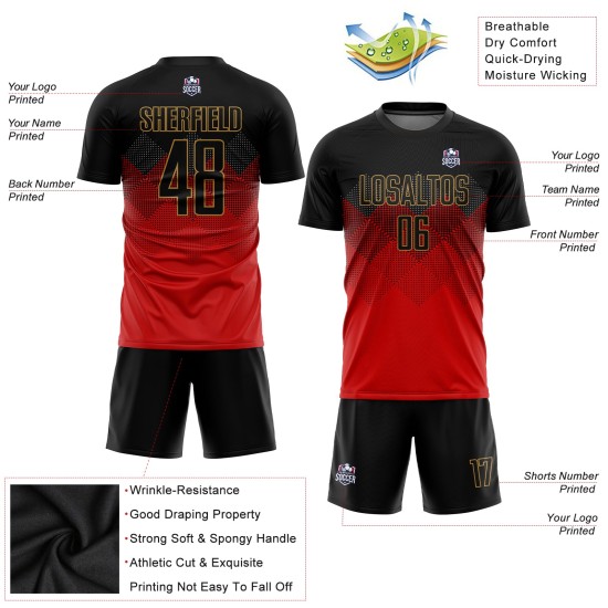 Gold Uniform Sublimation Rot Fußball Schwarz-Old Custom Jersey