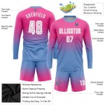 Sublimation Blau Lange Fade Jersey Fußball Weiß-Hellrosa Ärmel Uniform Mode Custom