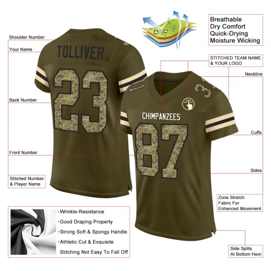 To Salute Football Camo-Schwarz Custom Authentic Service Olive Mesh Trikot