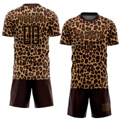 Uniform Fußballtrikot Braun Braun-Old Sublimation Custom Gold Leopard