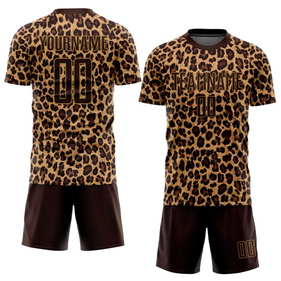 Uniform Fußballtrikot Braun Braun-Old Sublimation Custom Gold Leopard