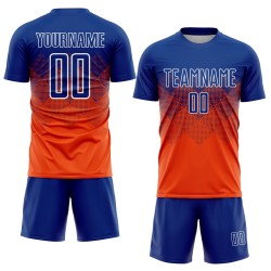Sublimationstrikot, Fußballuniform, Royal-Weiß-Orange, individuell